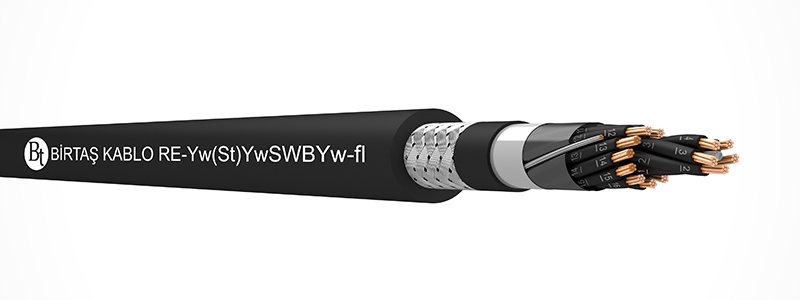 RE-Yw(St)YwSWBYw-fl    105°C  /  500 V (~RE-Yw(St)YwQYw-fl) Cu-PVC-OSCR-PVC-SWB-PVC-MC